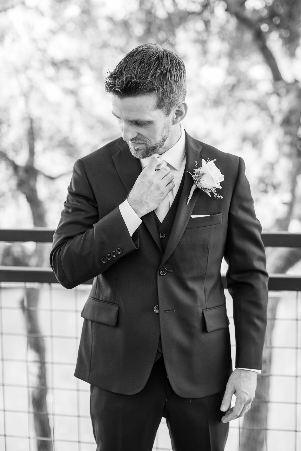 Black and white groom's portrait