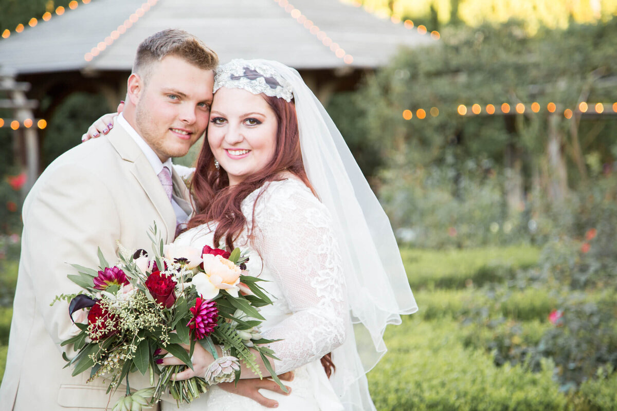 bride and groom portrait in Thanksgiving Point's garden