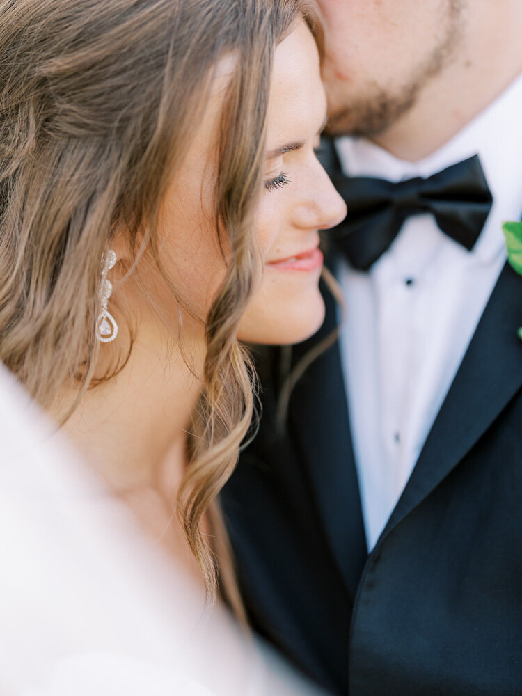 closeup of bride and groom together in central Arkansas wedding