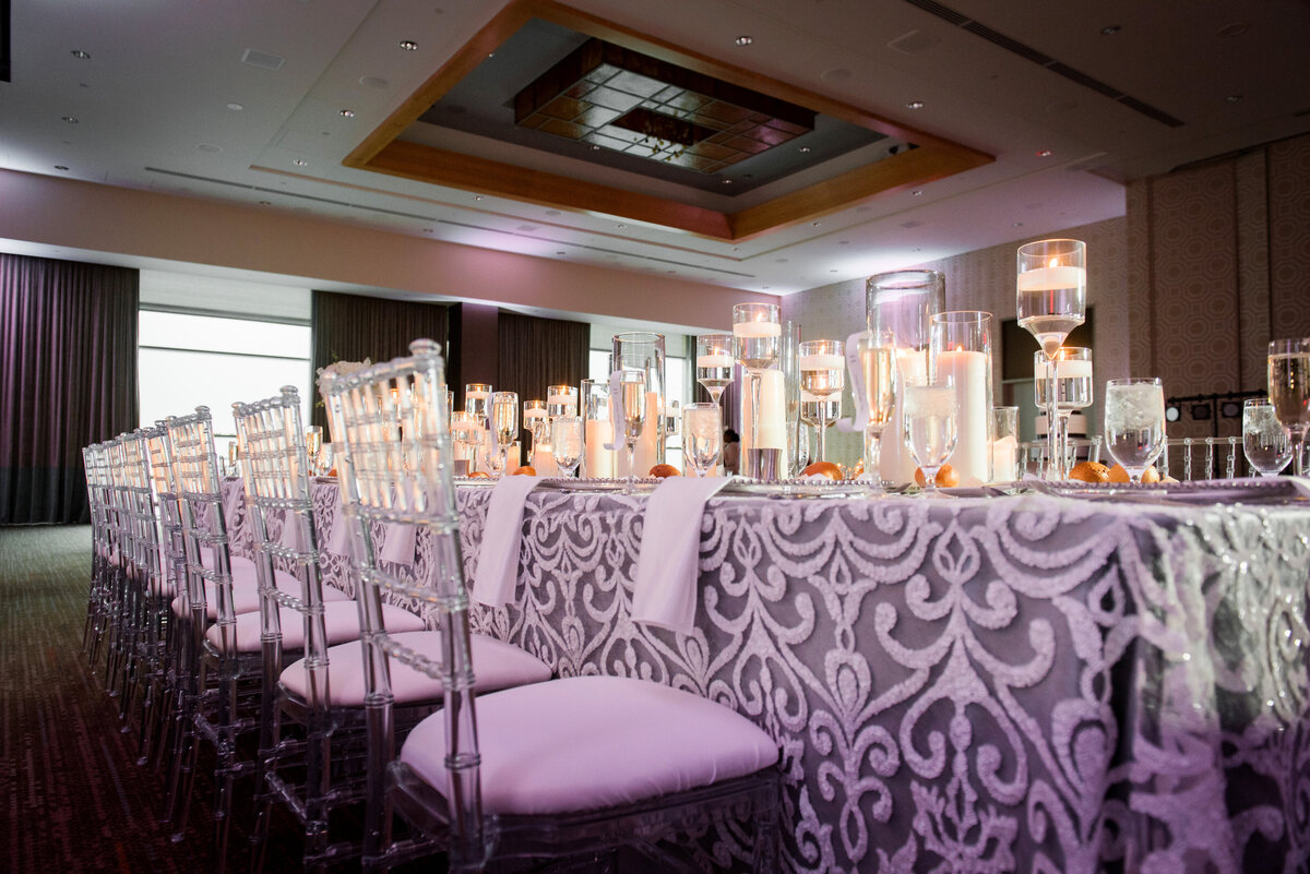 purple and silver wedding reception design
