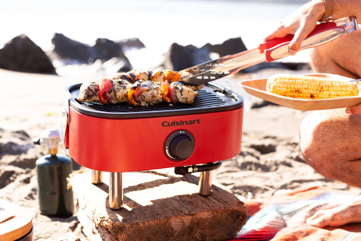 Greer Rivera Commercial Photography Marin CA Grilling on beach in Cuisinart grill