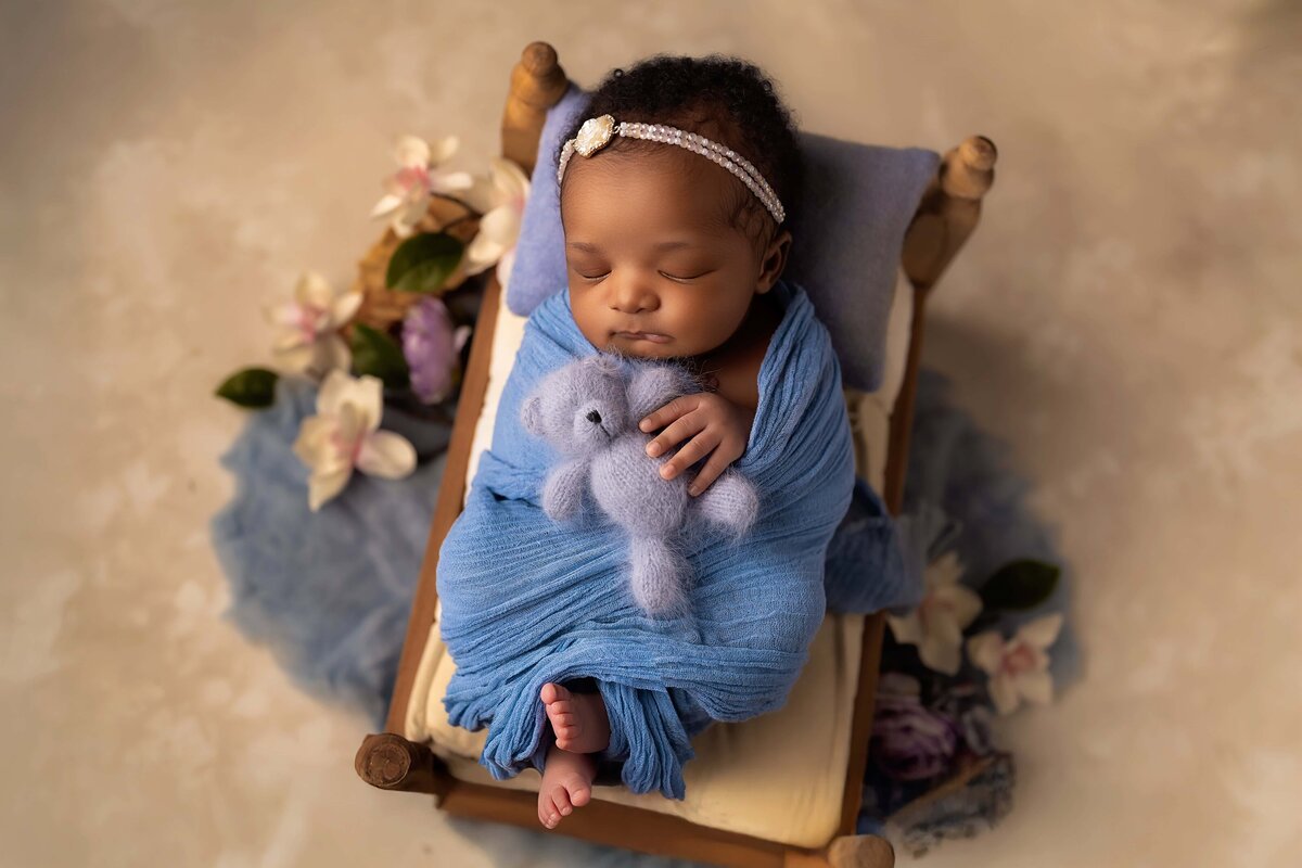newborn bed prop with teddy bear