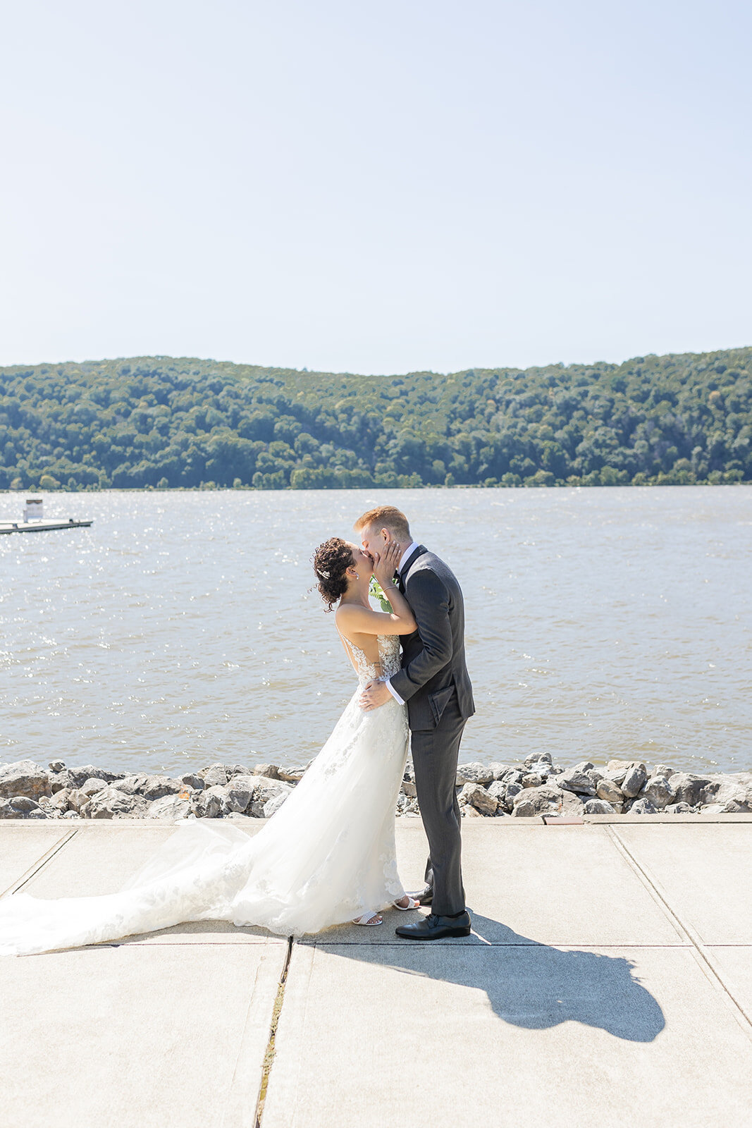 couple kiss during first look