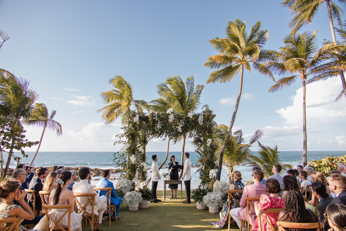 A beachside ceremony  at a destination wedding in Puerto Rico
