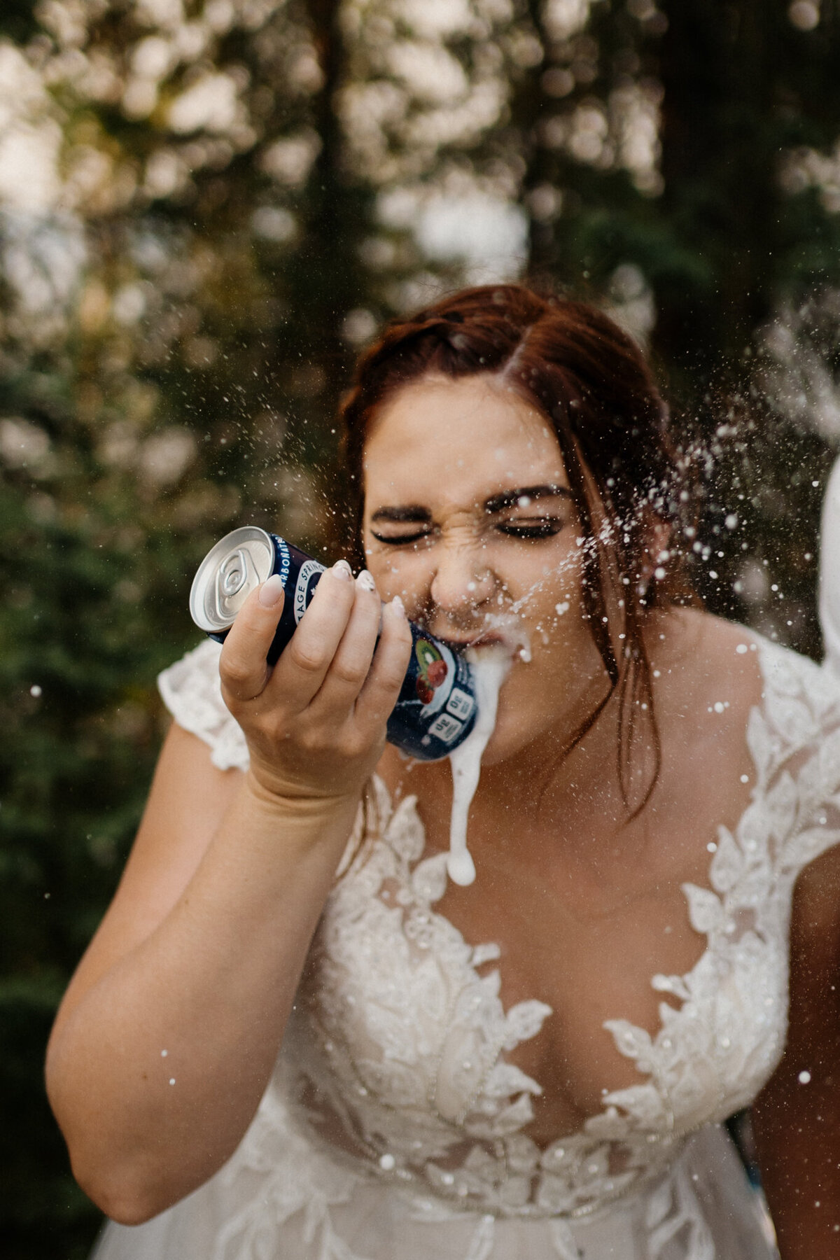 bride shotgunning beer