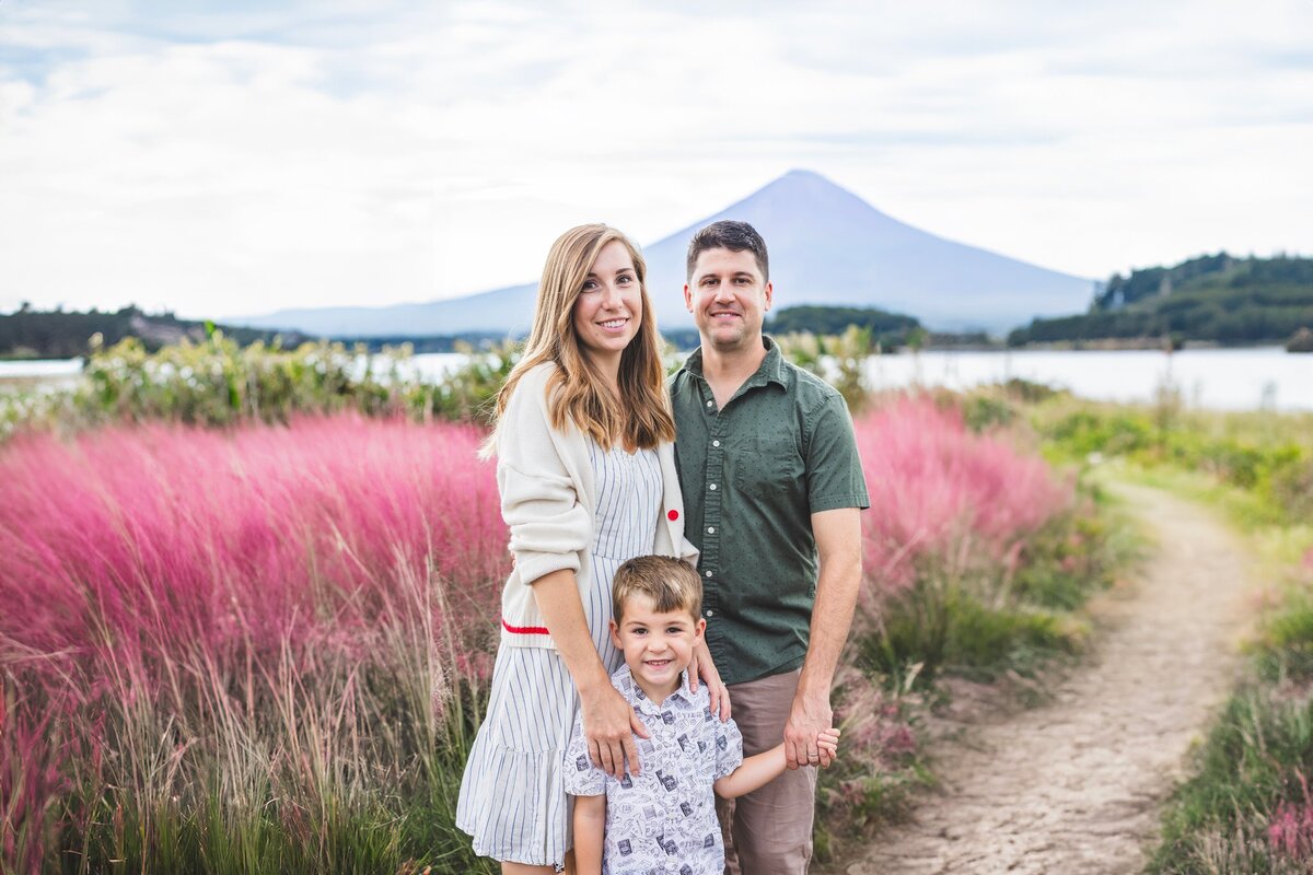 Family photo taken at Mount Fuji Oishi Park