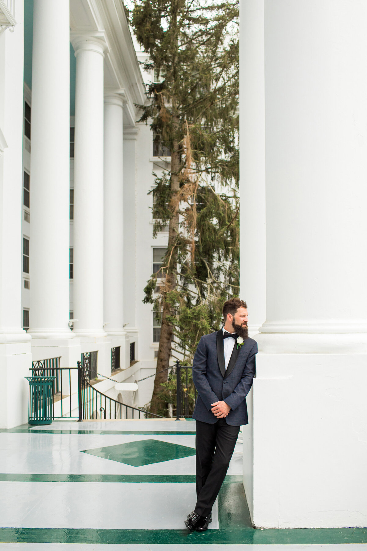 groom on the balcony patio at the greenbrier resort