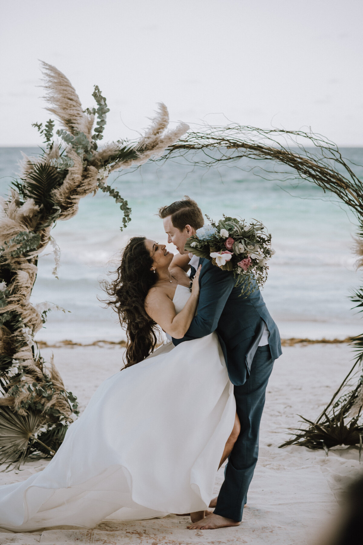 Destination wedding on the beach at Zorba Tulum. Photo by: Tulum Wedding Photos