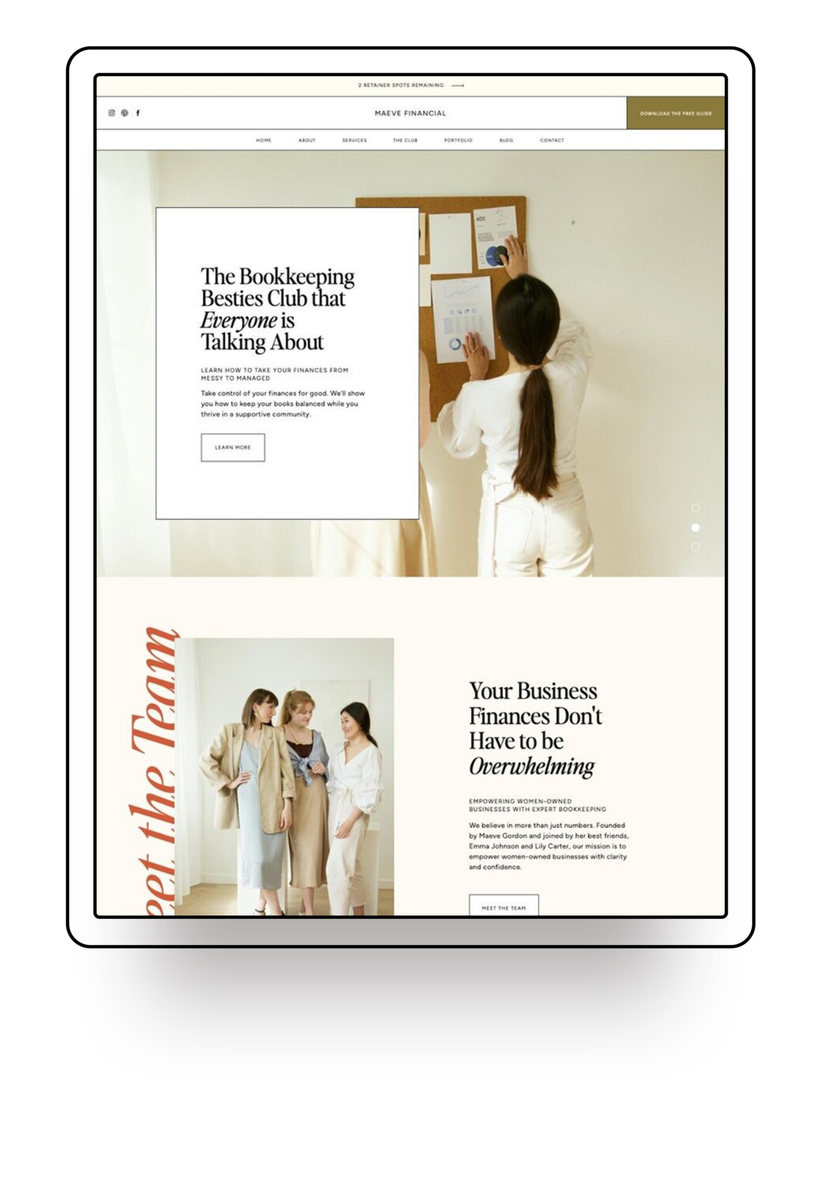 Showit Website template offered for template customisation services Palme Design Co
