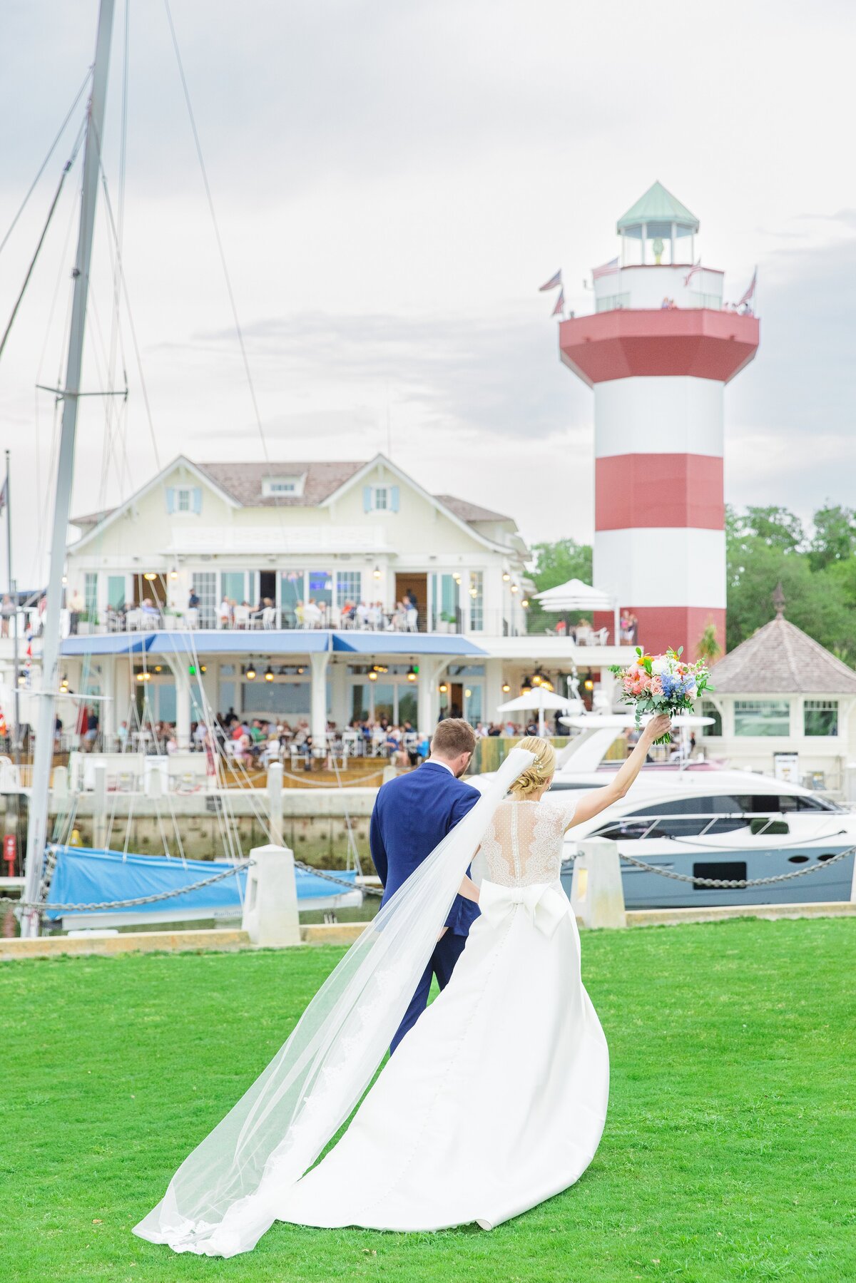 couple celebrating their wedding day at sea pines resort