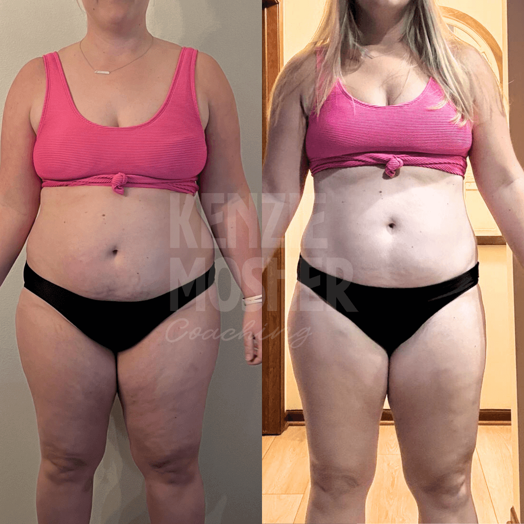 Client’s before and after showing improved energy, digestion, and fat loss through personalized plan.