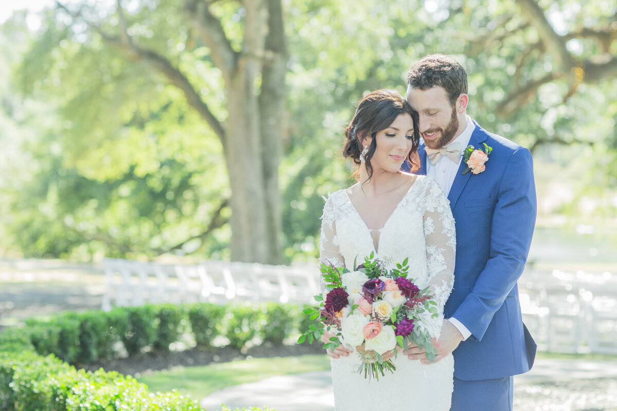 bride and groom at the Reed House at Live Oaks