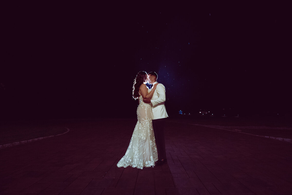 whimsical magical night shot with rain wedding photo