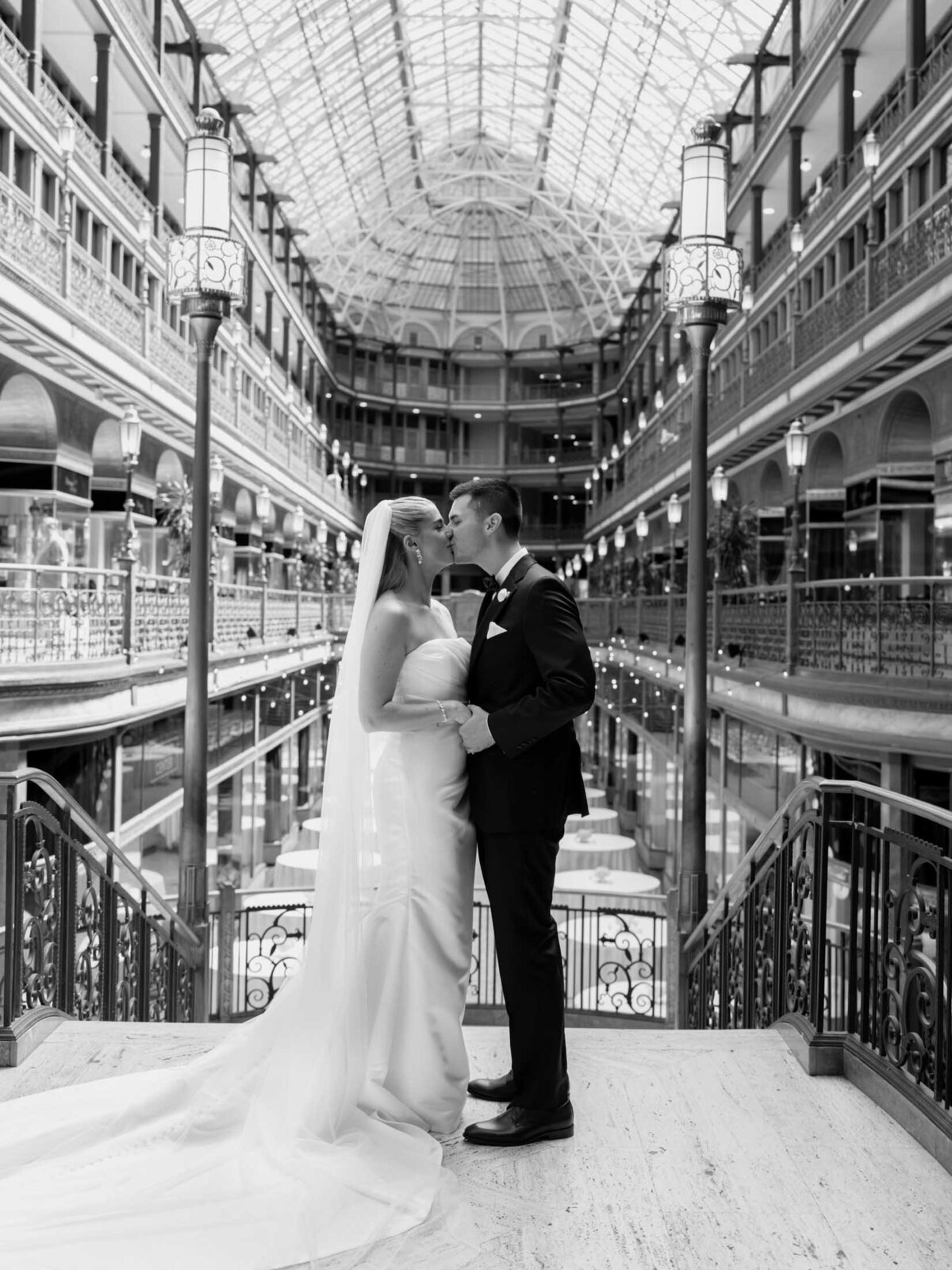 Modern wedding portraits inside The Arcade in downtown Cleveland