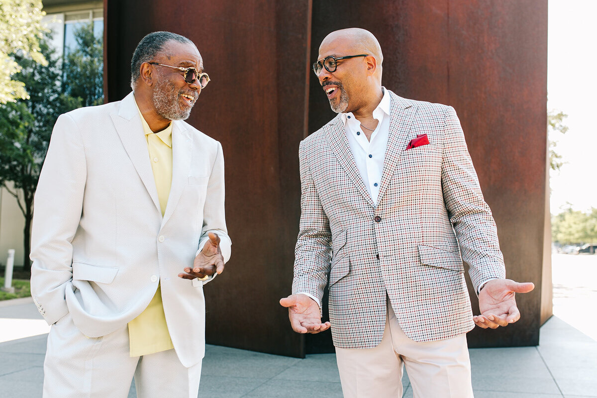 Lifestyle branding photo of business owner walking downtown Dallas.