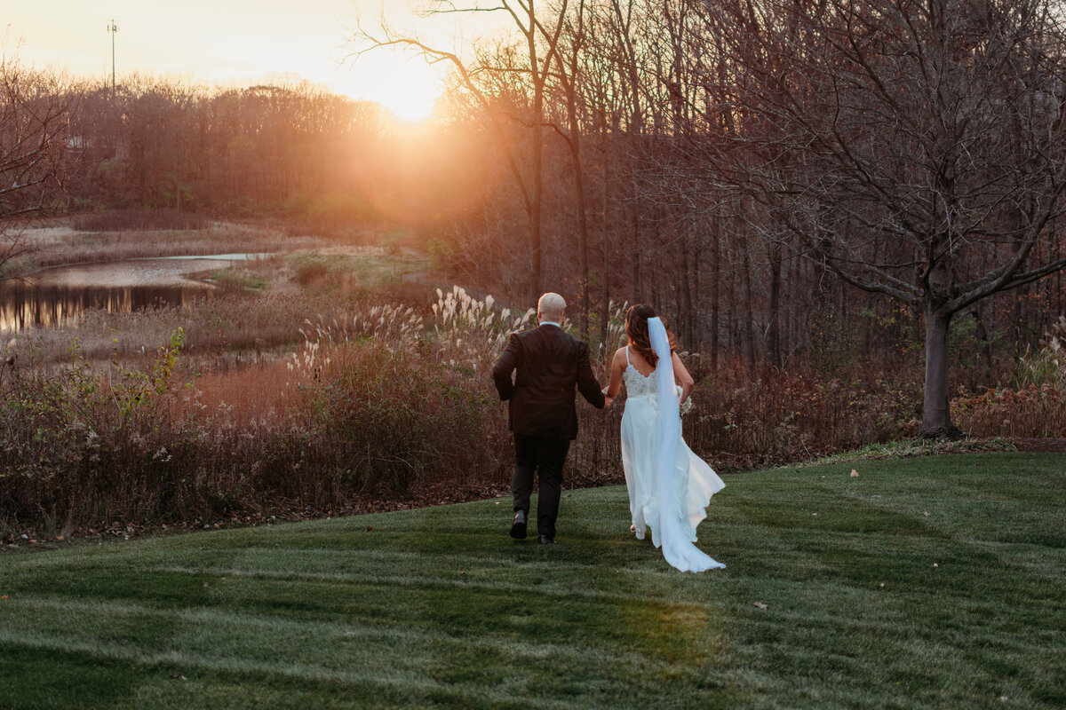 Bride and Groom run into the sunset after they say I DO in St. CHarles, IL
