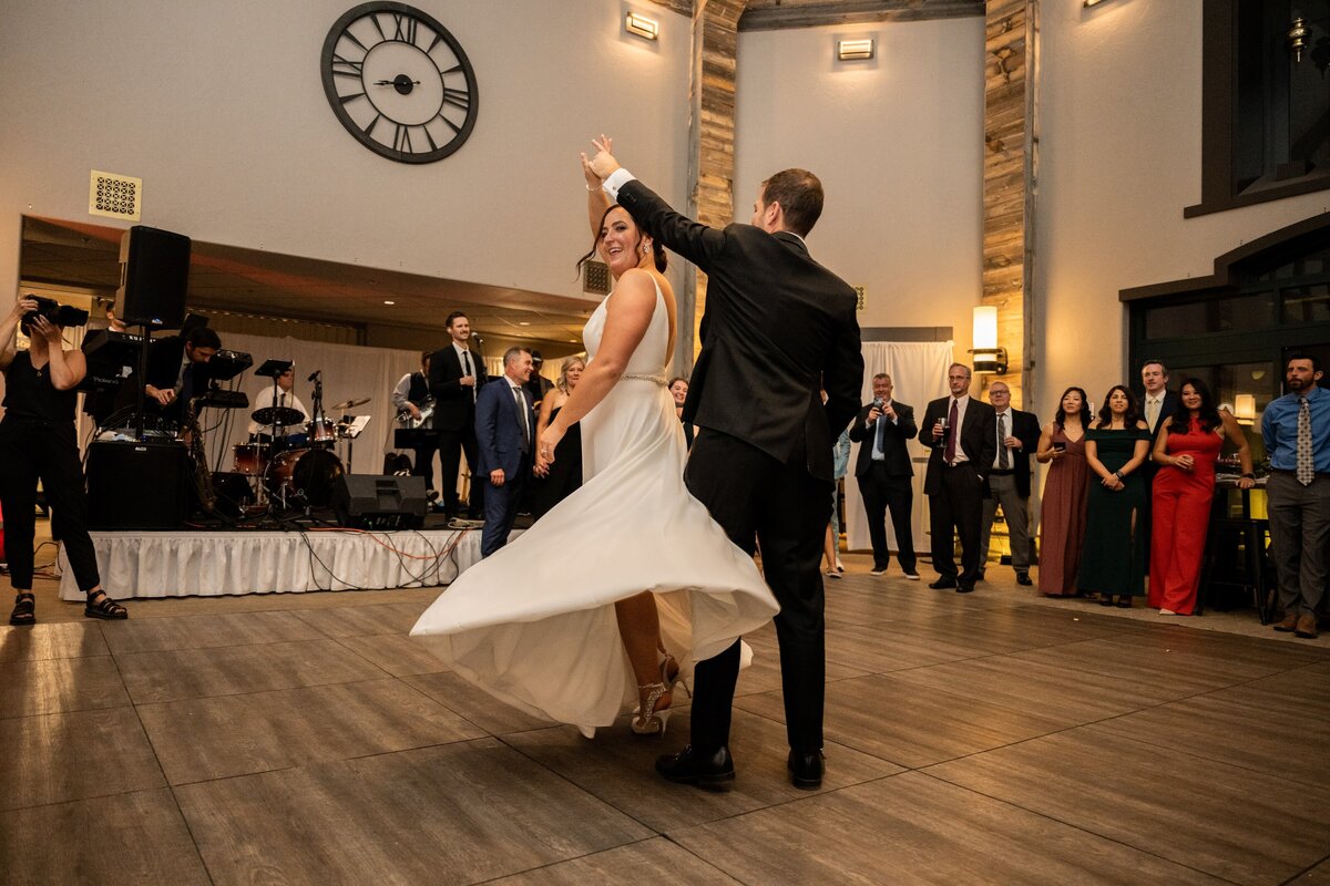 Bride and groom share their first dance in Vail, Colorado.