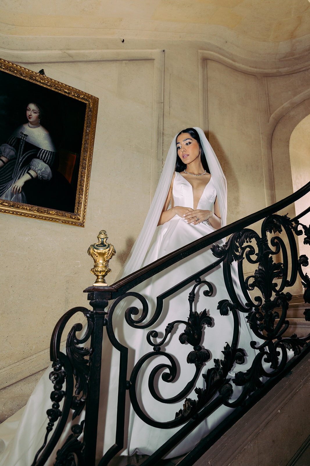 Bride standing in the stairs