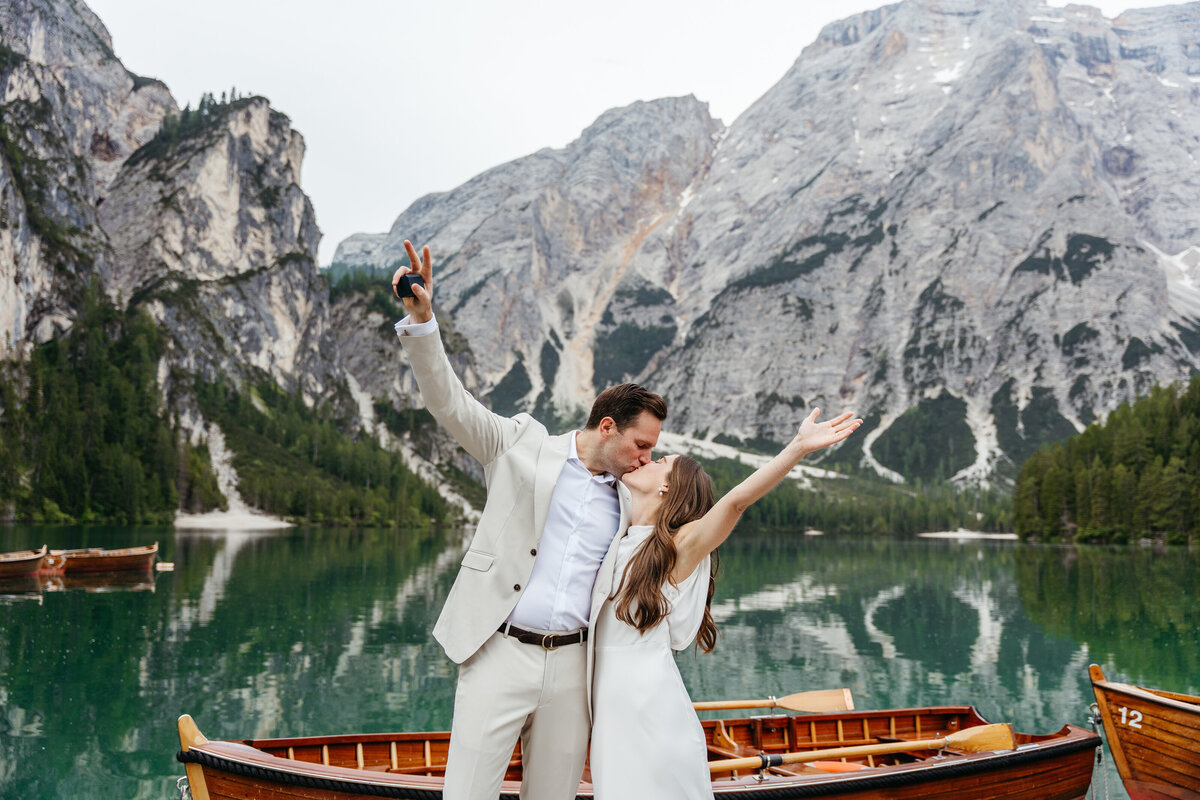 sweet couple romantic kissing lake photo