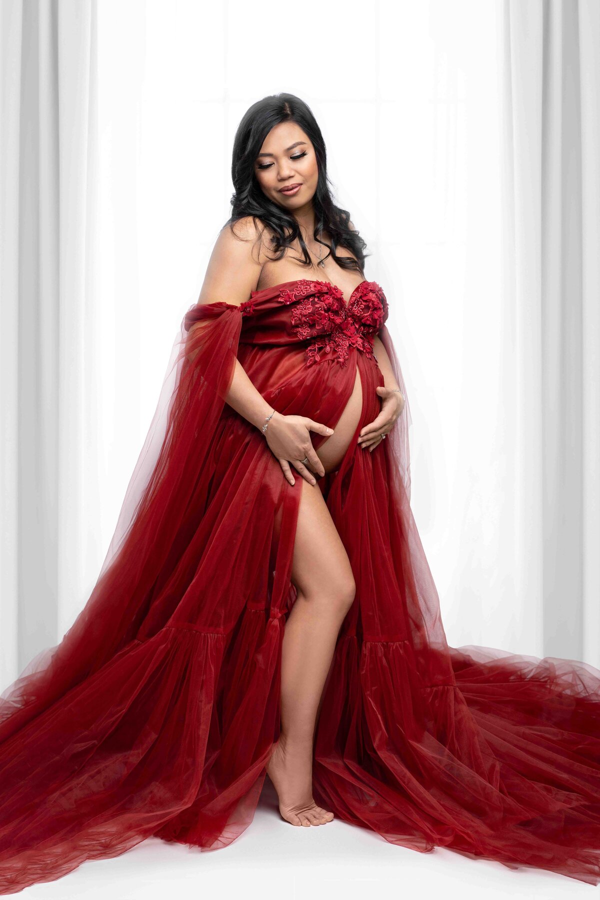Maternity Photography Red Dress Modern