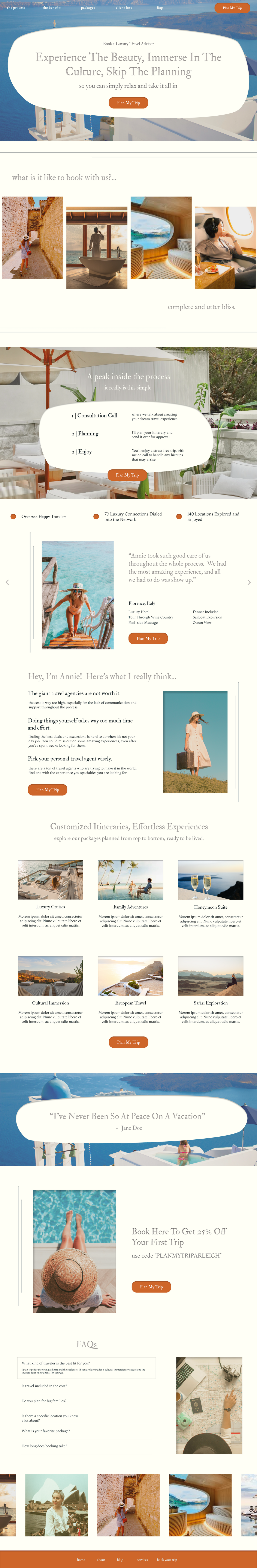 homepage website design with travel luxury photos and text