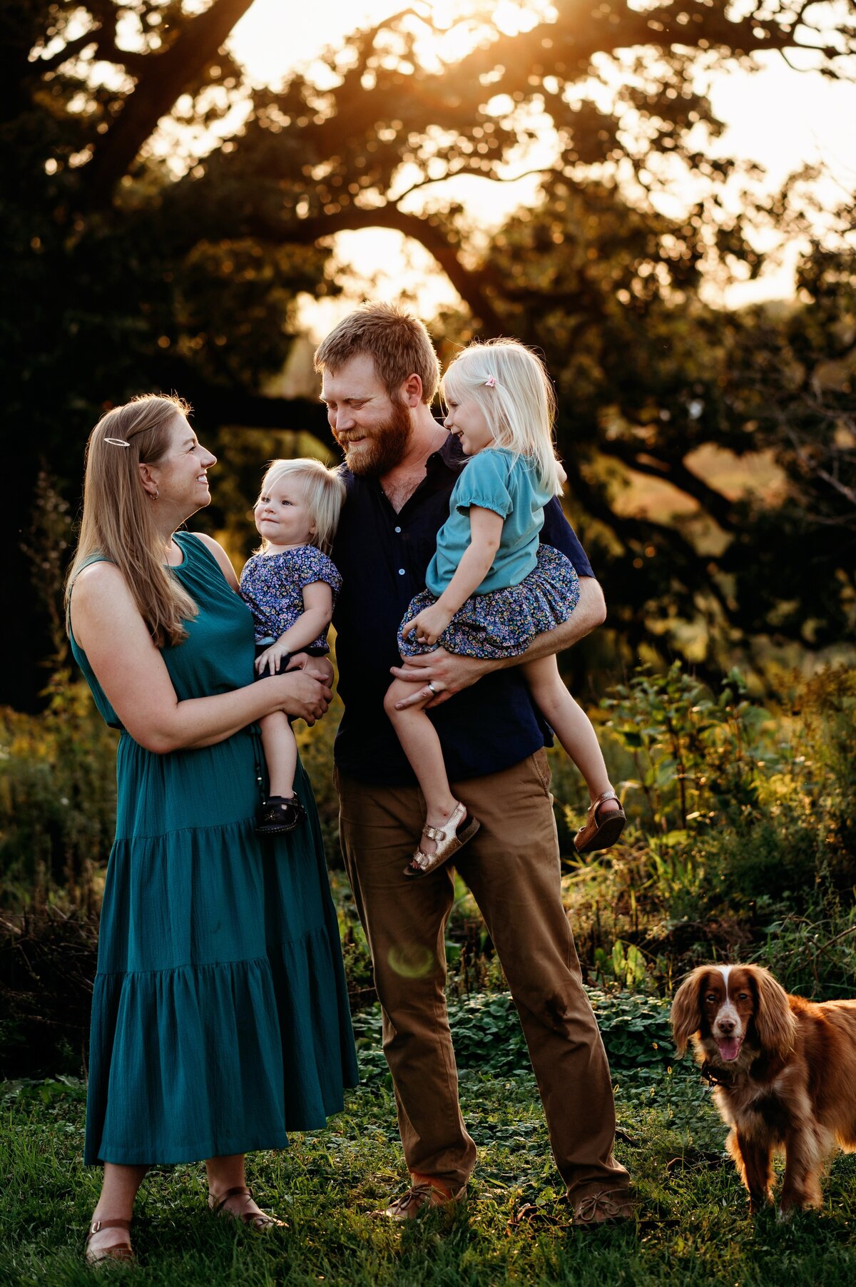 Family and dog portrait sunset McKennaPattersonPhotography