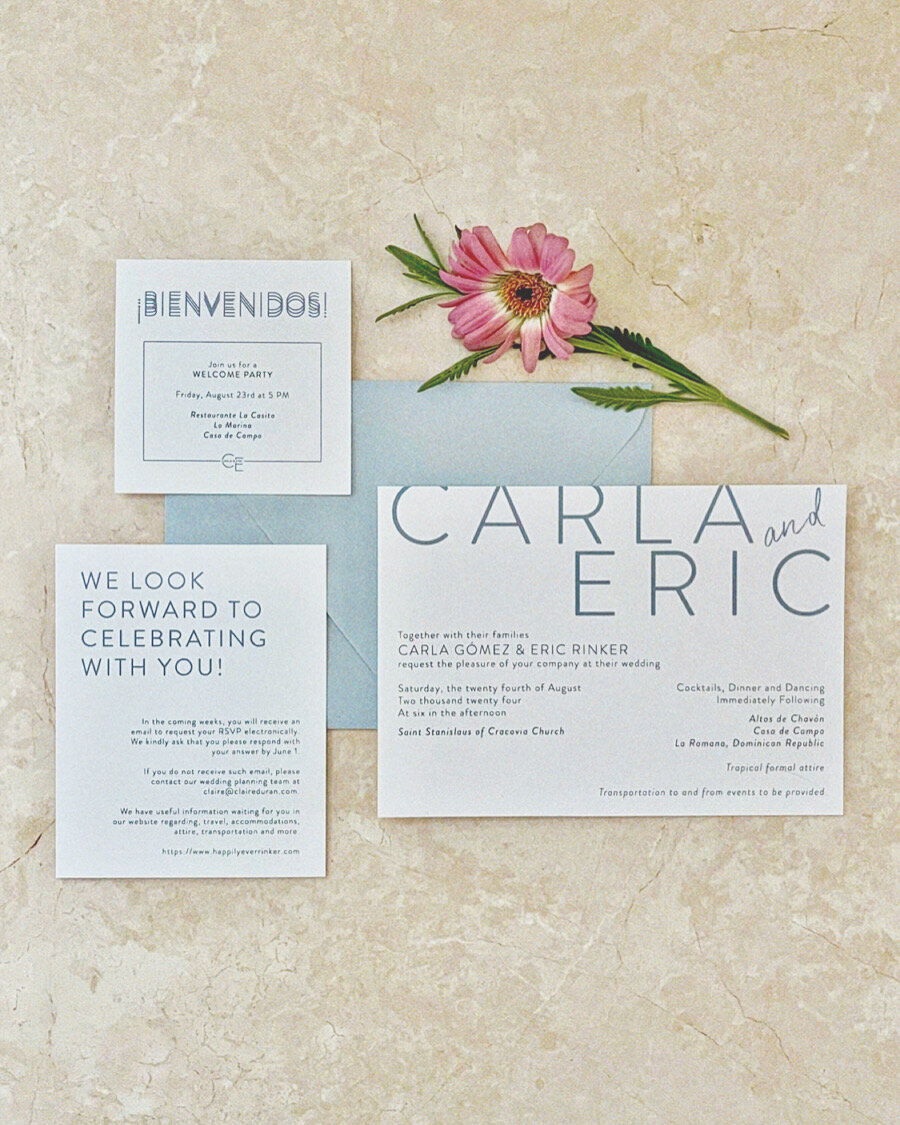Classic and tropical wedding invitation