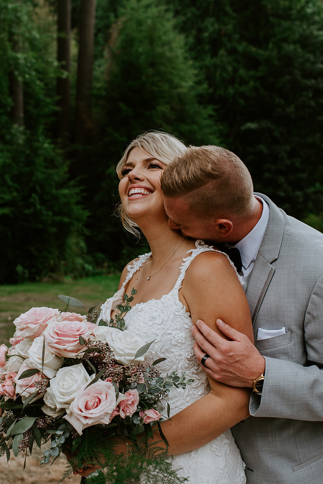 Couple during golden hour at their Roerts Creek wedding on the Sunshine Coast B.C