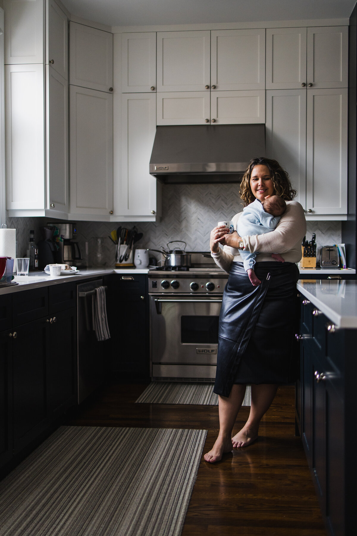mom and her baby in the kitchen