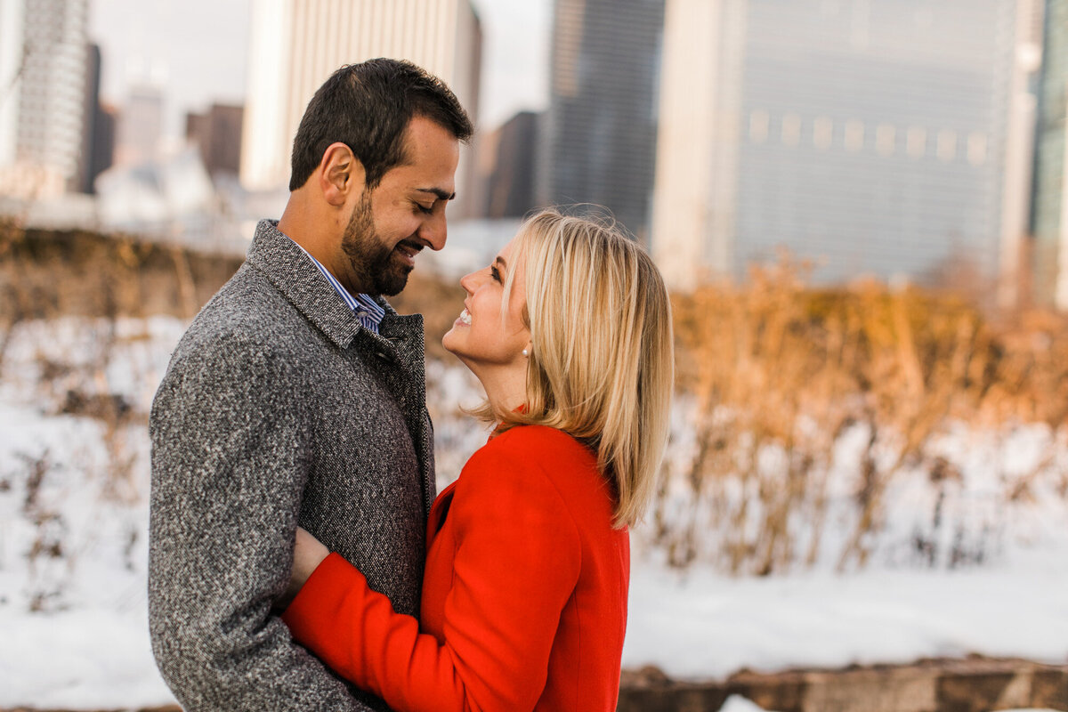 A winter engagement session in downtown Chicago