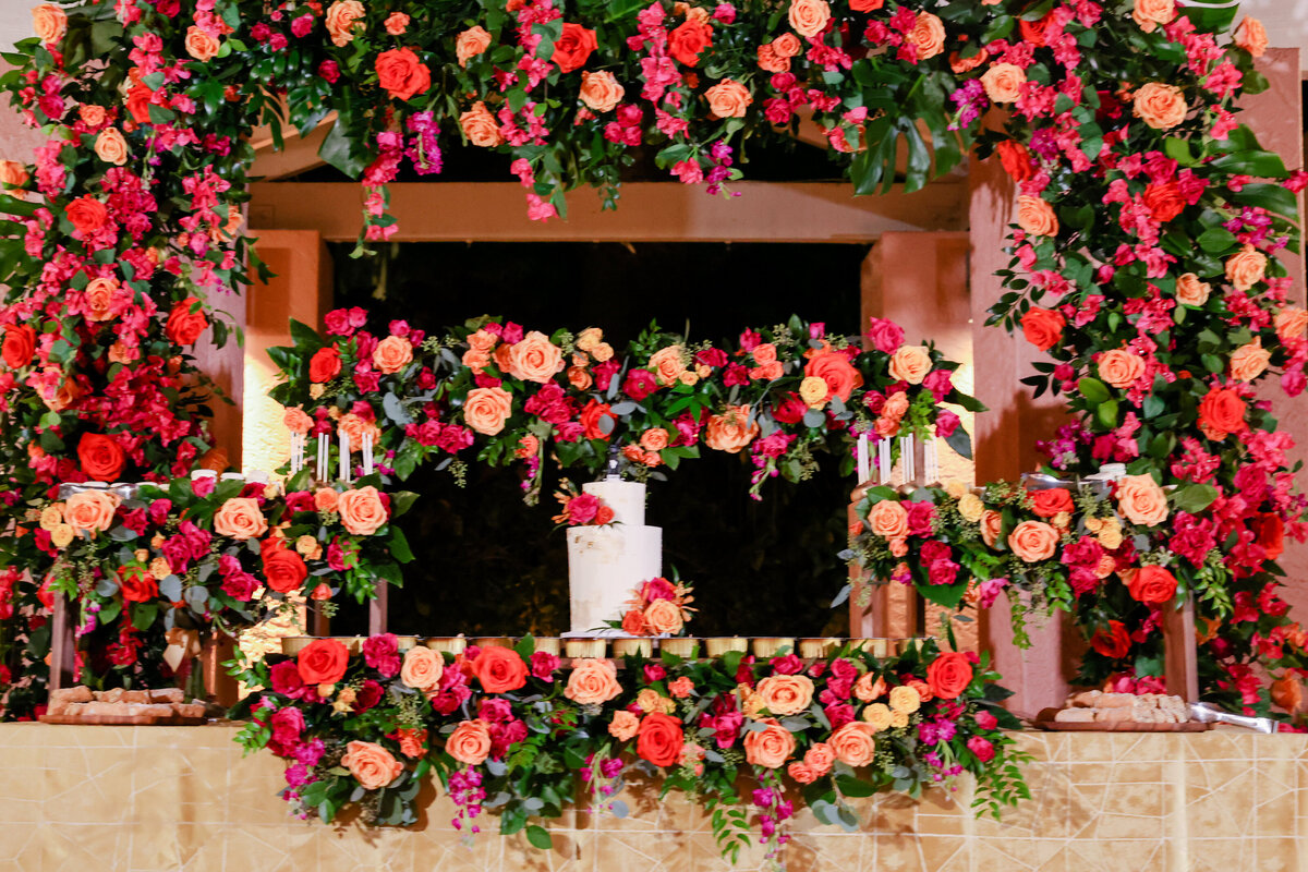 31 - Vinoy Hotel St. Pete Wedding Reception Dessert Station with Flowers - Tampa Bay Wedding Planner