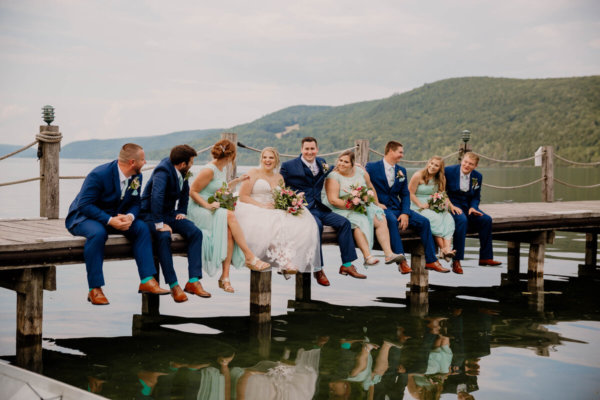 Otesaga Wedding Photography Cooperstown NY, Bridal Party on Glimmer glass Lake