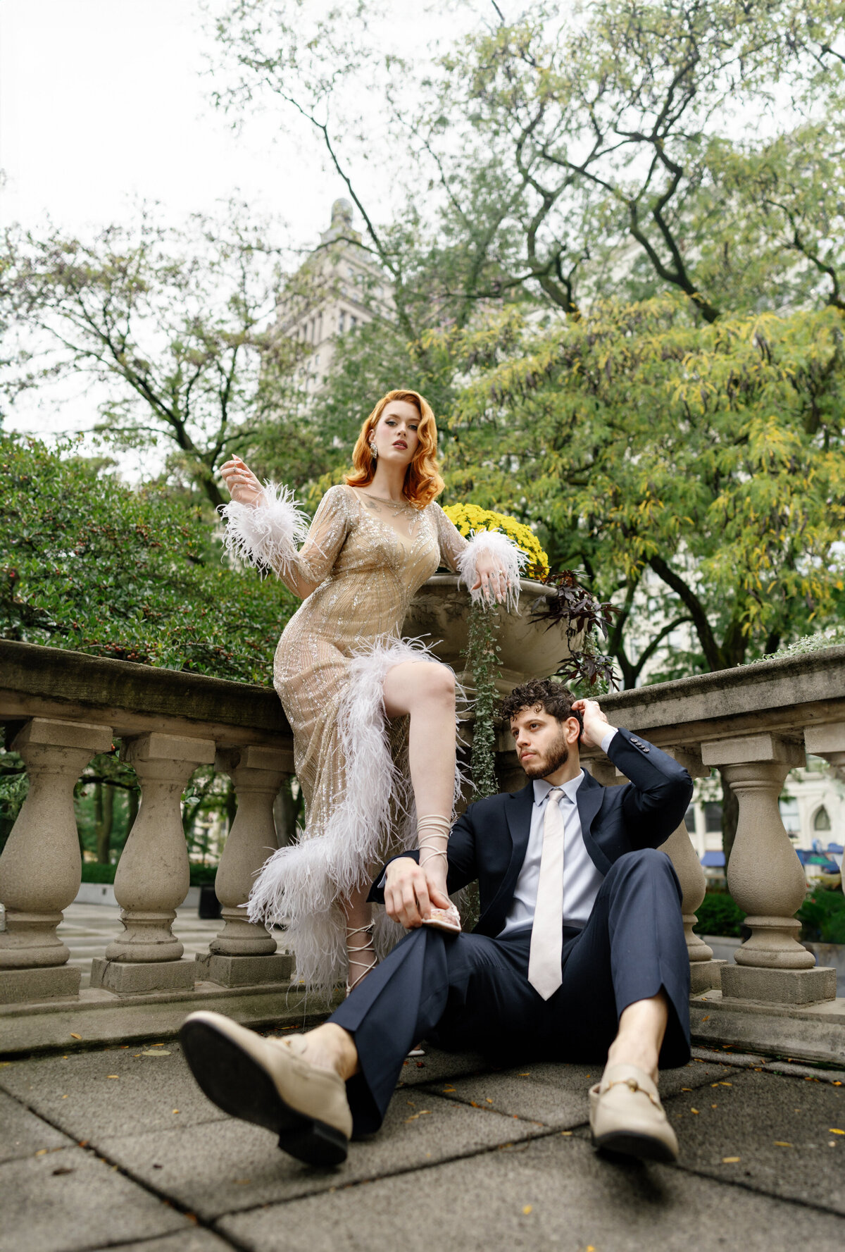 Aspen-Avenue-Chicago-Wedding-Photographer-Glam-Atelier-Clair-De-Lune-Vintage-Bob-Mackie-Sheer-Beaded-Gown-Luxury-Engagement-Art-Institute-of-Chicago-South-Garden-35