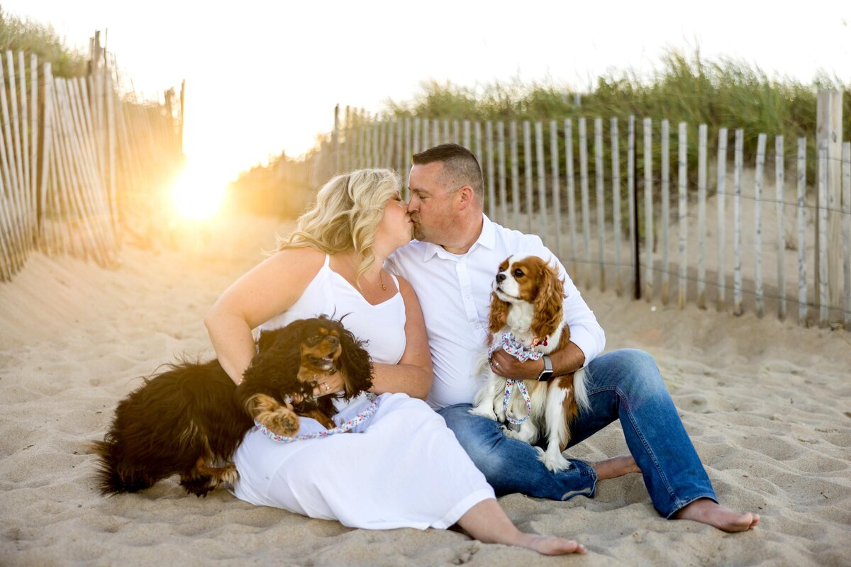 beach engagement photo session with dogs