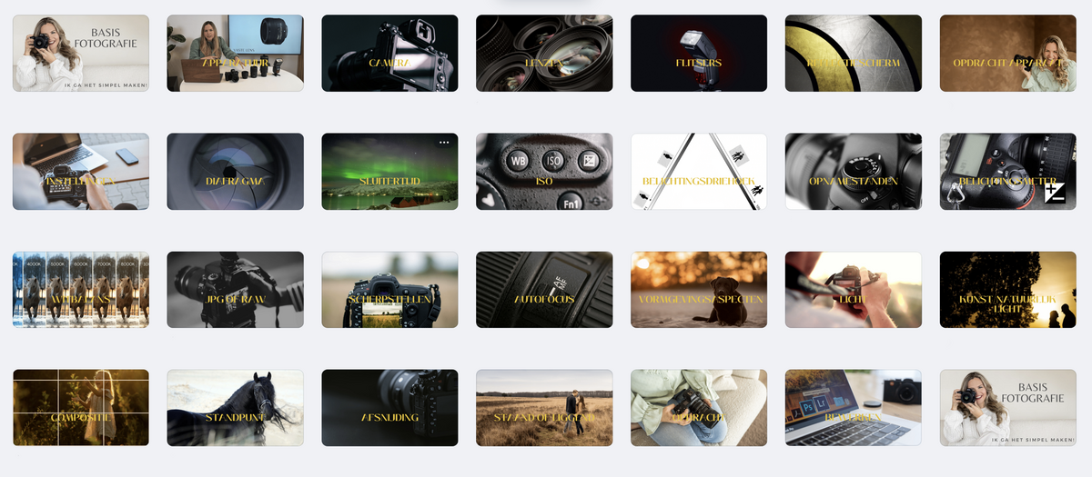 Video's online basis fotografie cursus van Juliette Fotografie Academy