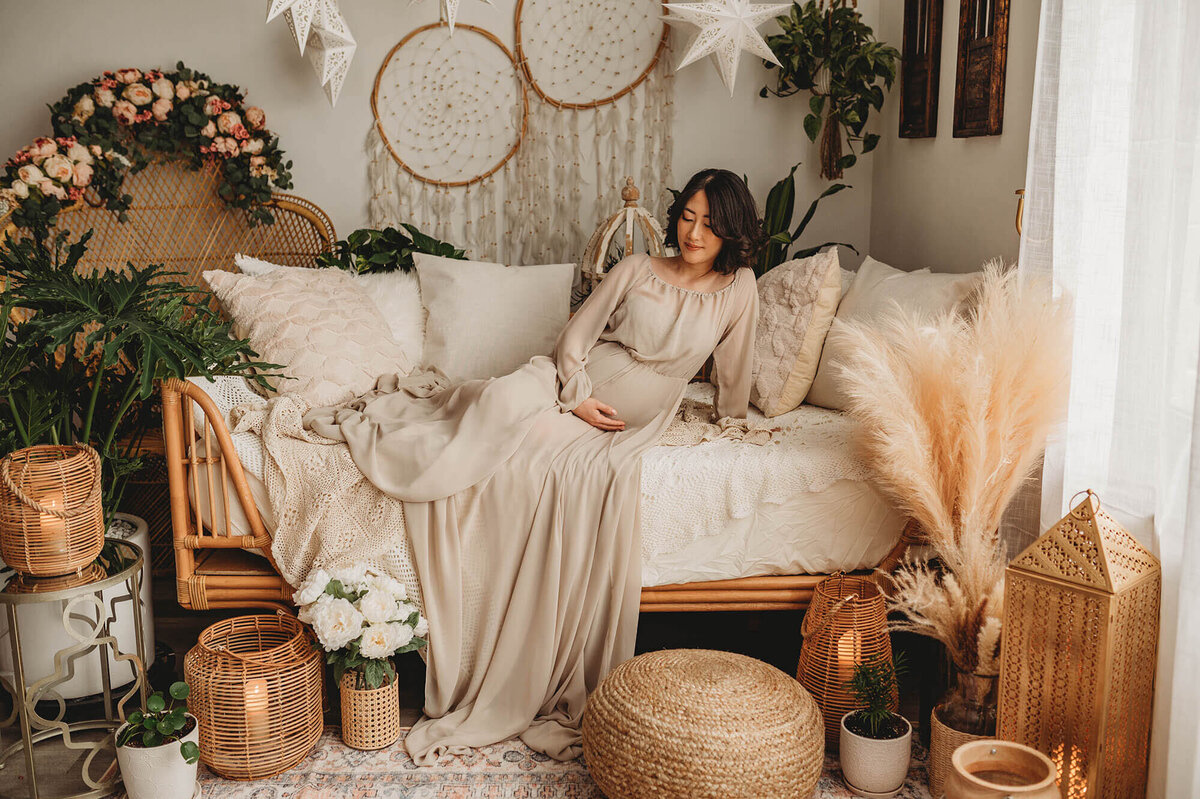 Expectant mother poses for Editorial, Studio Maternity Photo session in Charleston, SC.