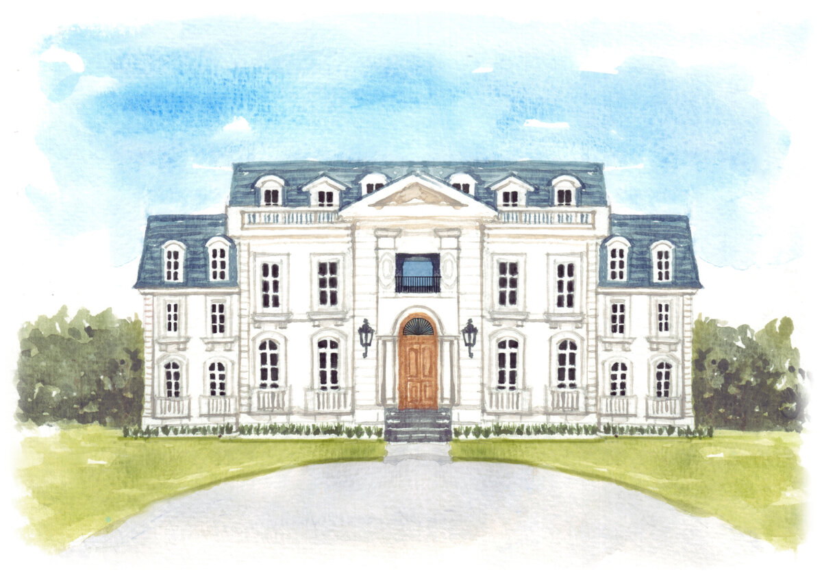 luxury home interior design. luxury master bathroom design. watercolor manor home drawing. french manor home renovation. master bathroom renovation. cape charles interior design. bathroom design.