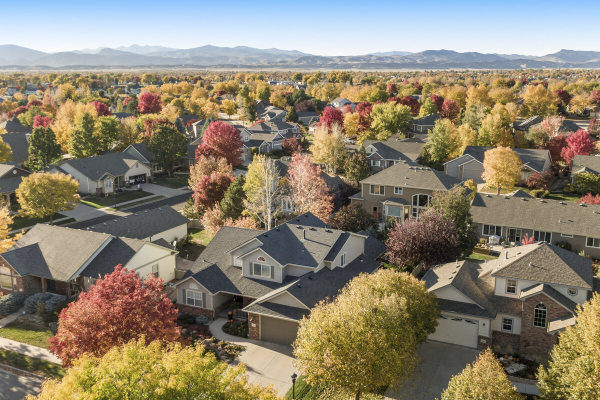 Drone photo of neighborhood in the Fall