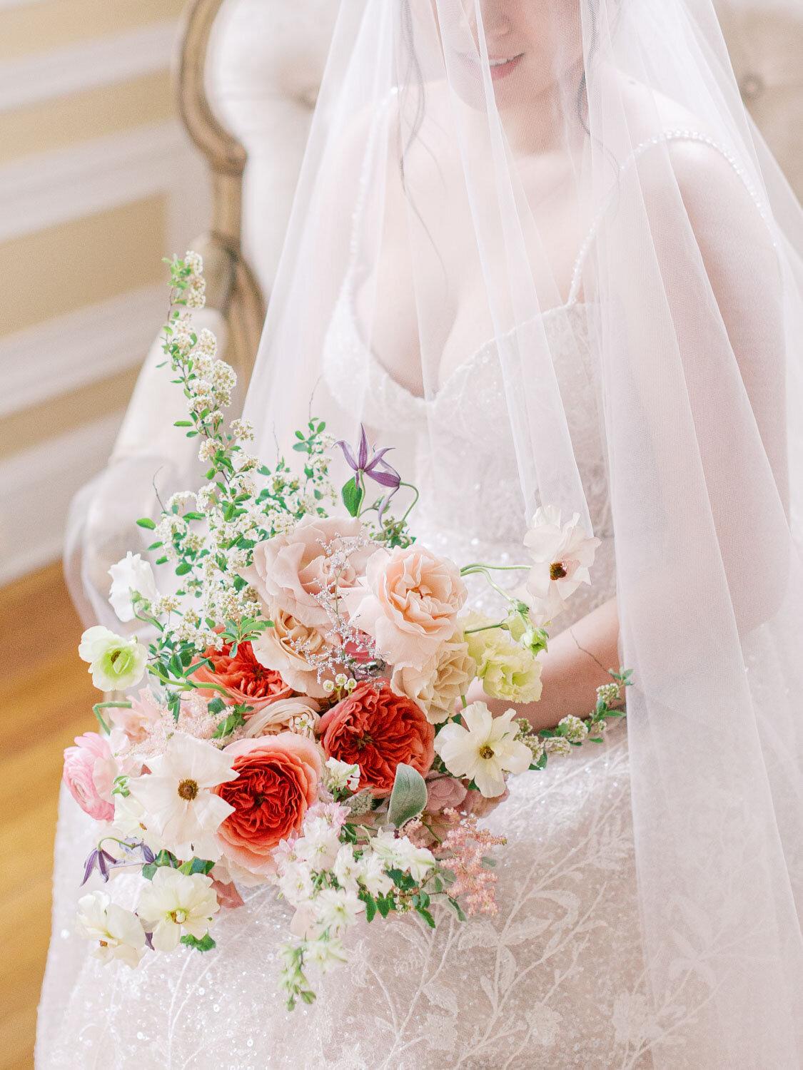 Close-up of colorful bridal bouquet