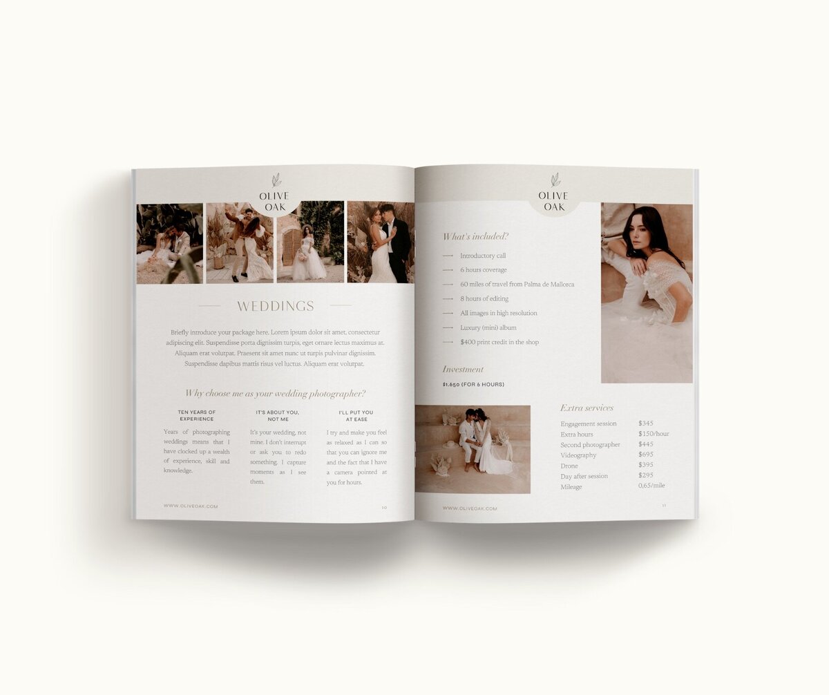Elegant pricing guide template for photographer