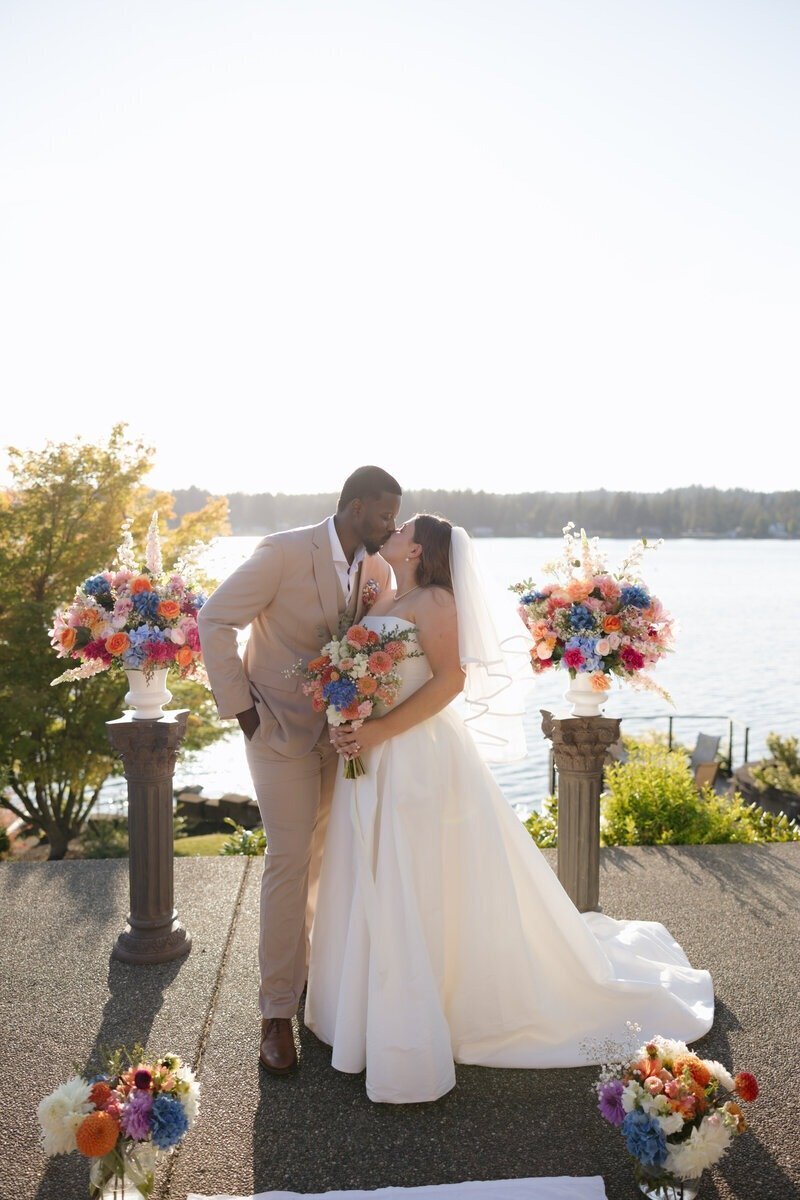 Just married moment by wedding photographer Puerto Rico at lakeside venue

