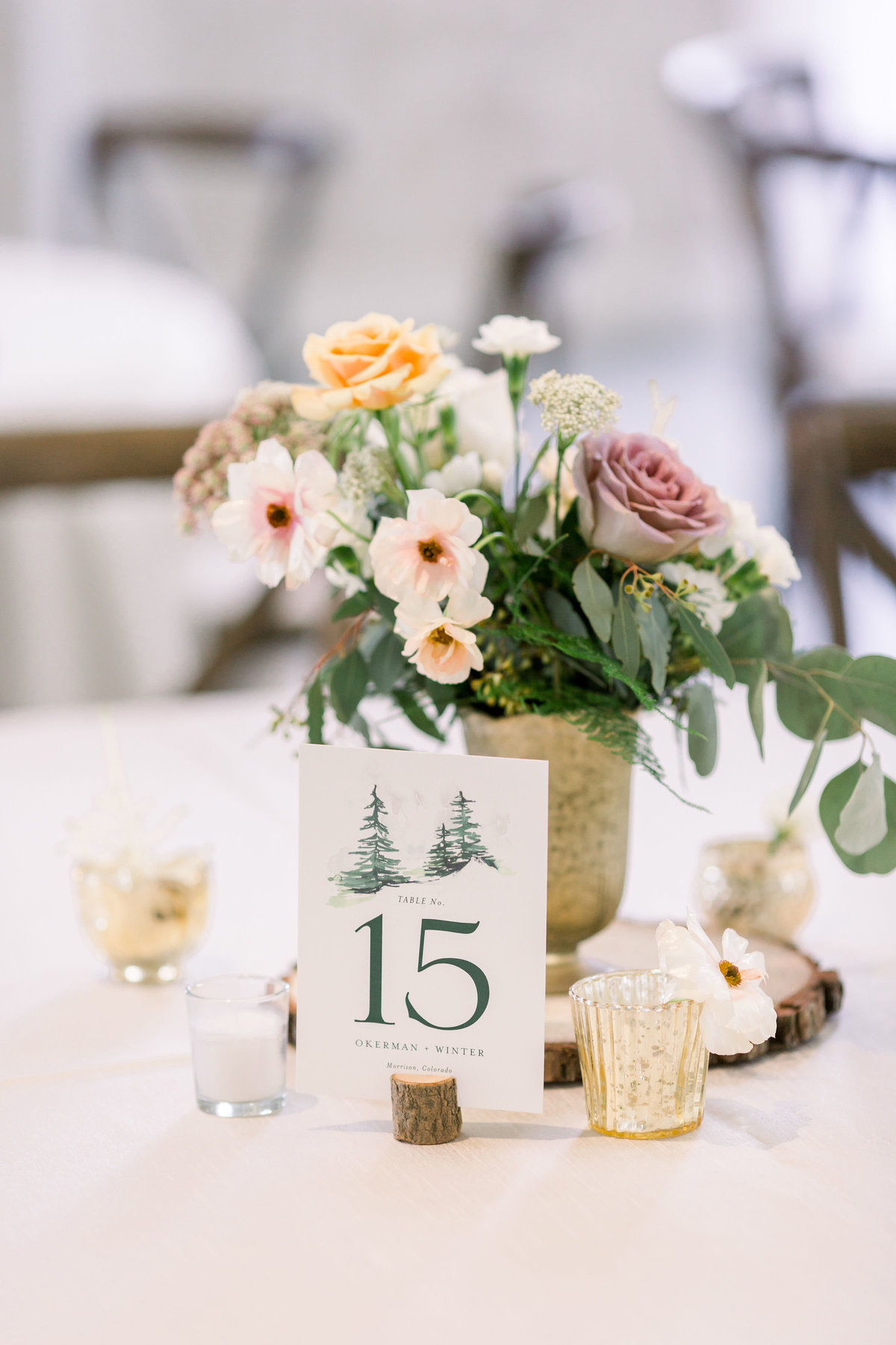 Wedding tablescape and table number detail