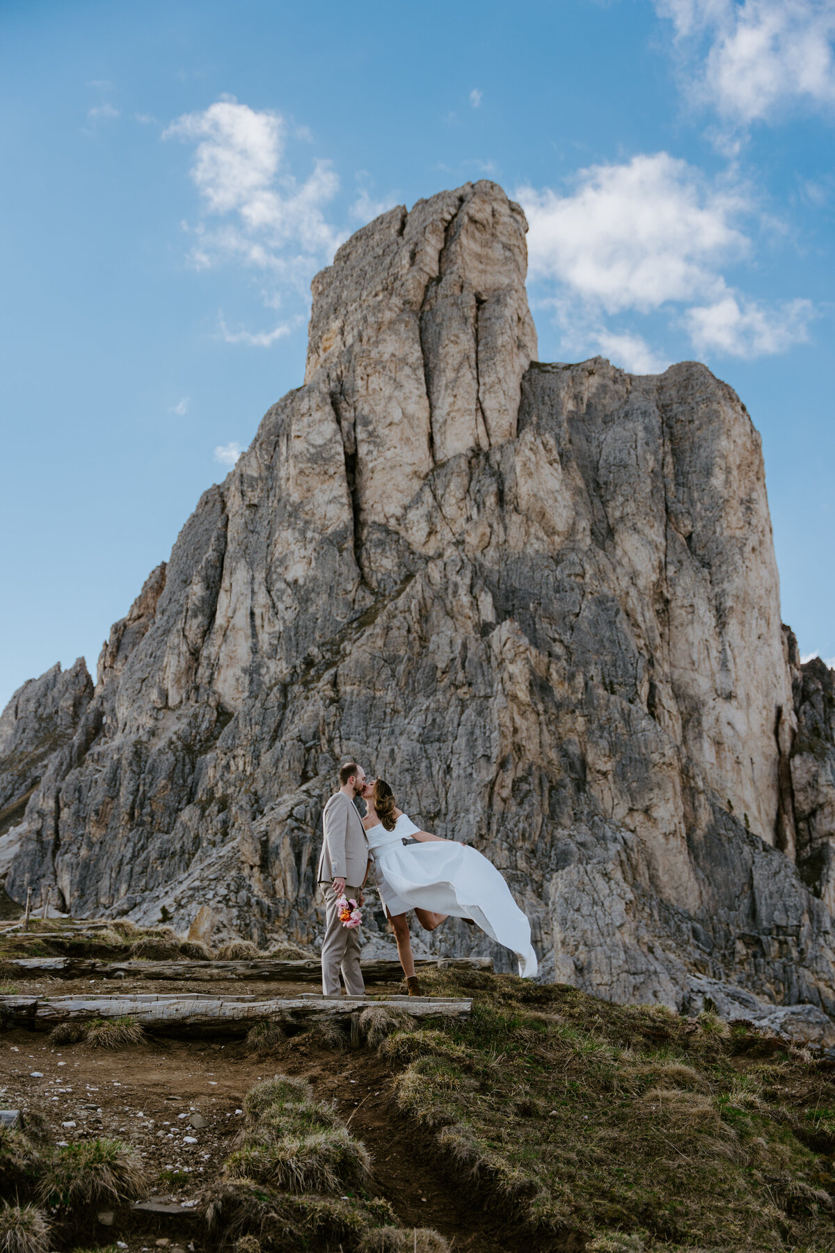 Dramatic view of mountain summit in Dolomites