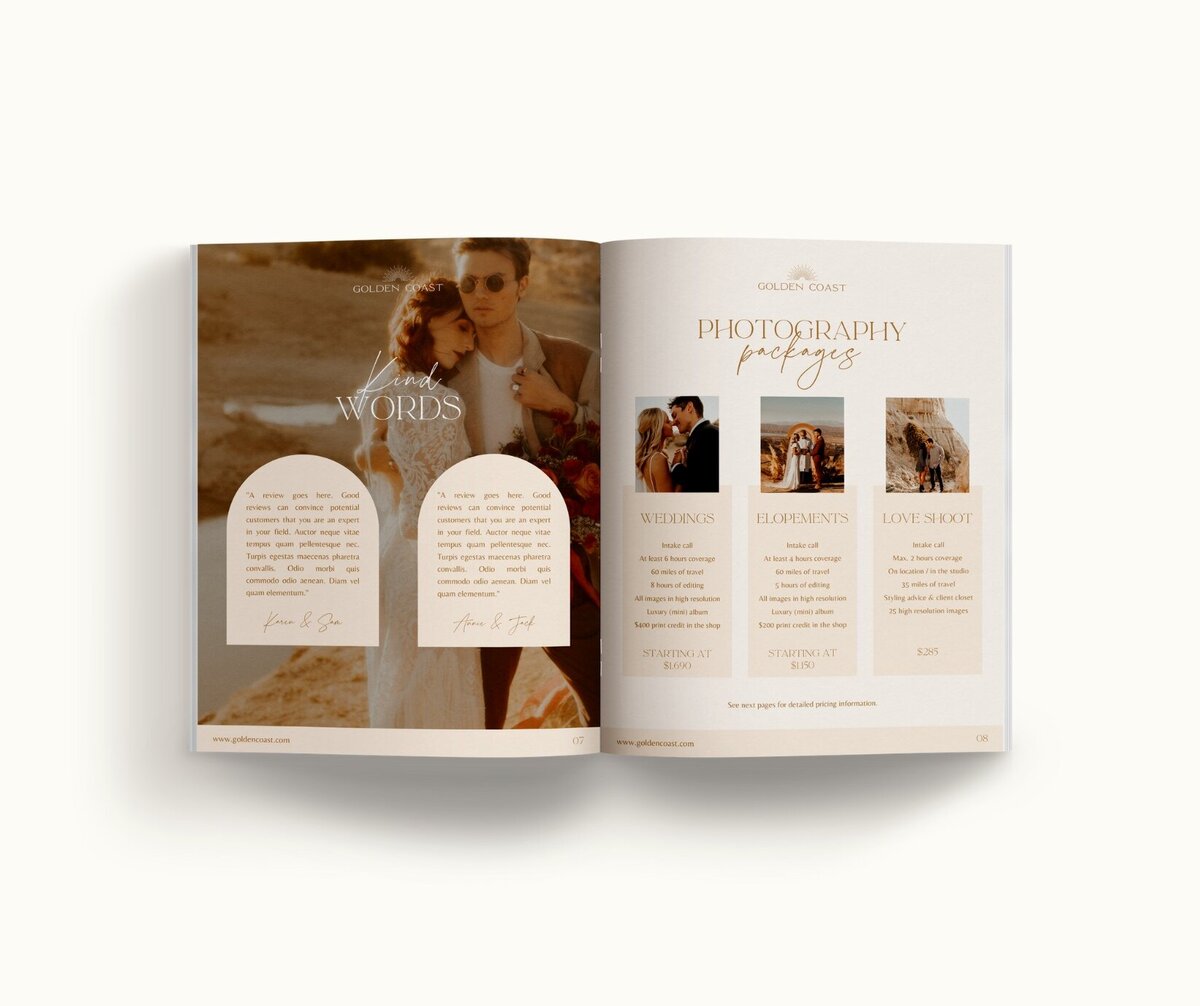 Boho pricing guide template for photographers Golden Coast 6