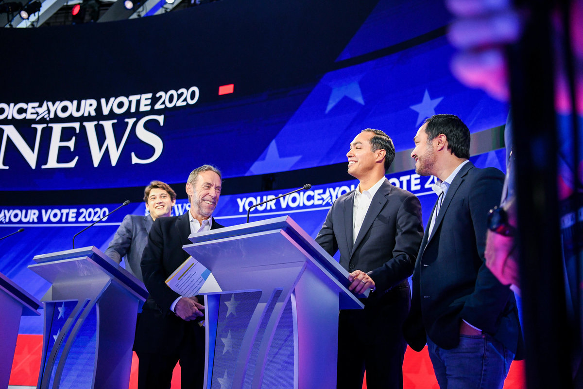 Julian Castro on the debate stage during the democratic presidential primary