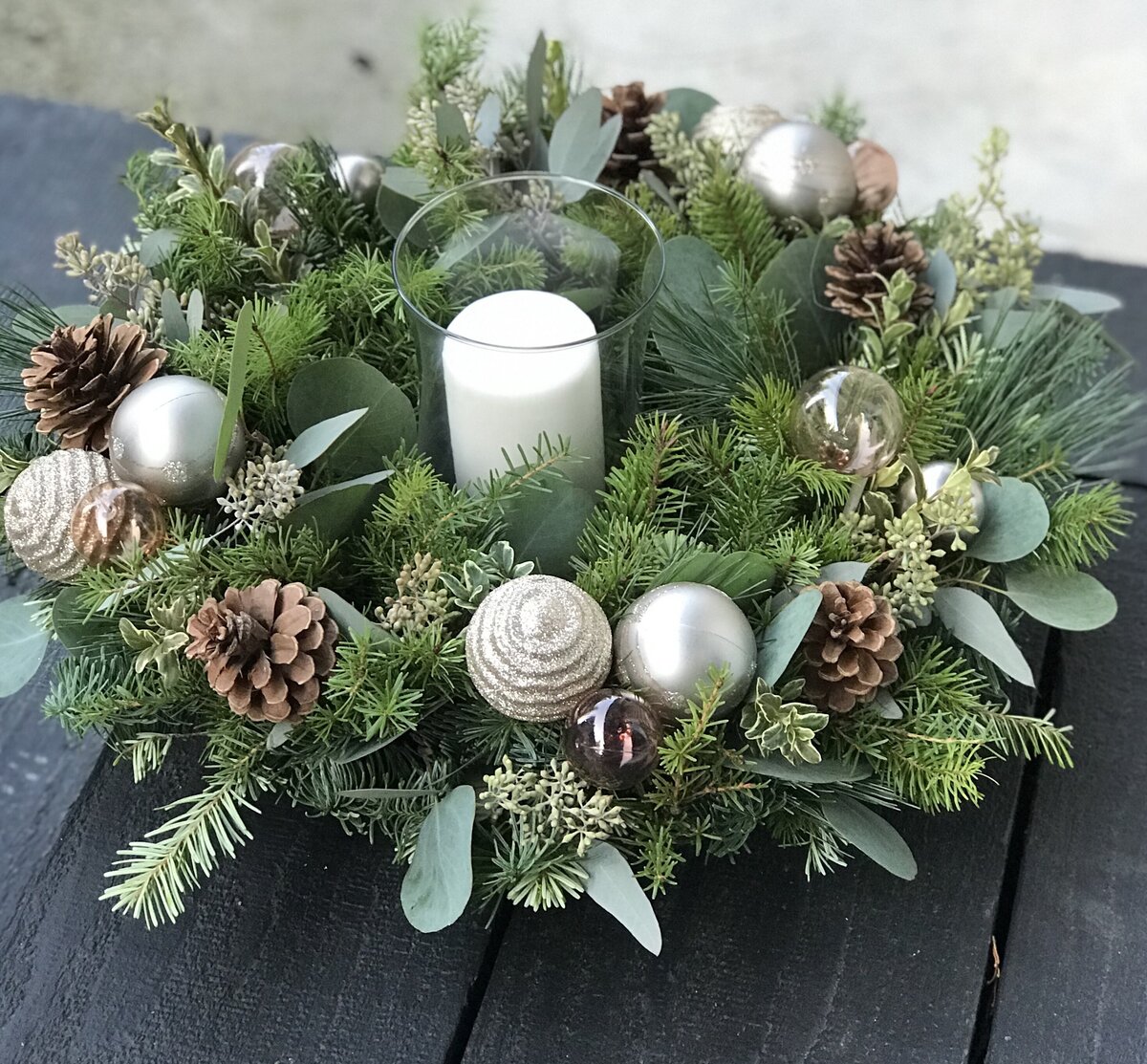 Hurricane vase evergreen wreath 2019