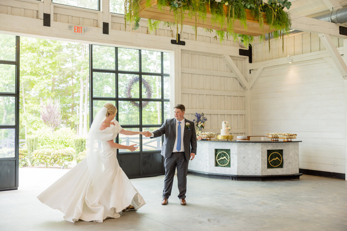 Bride and groom enter and start their first dance at Meadows at Mossy Creek, Cleveland, GA
