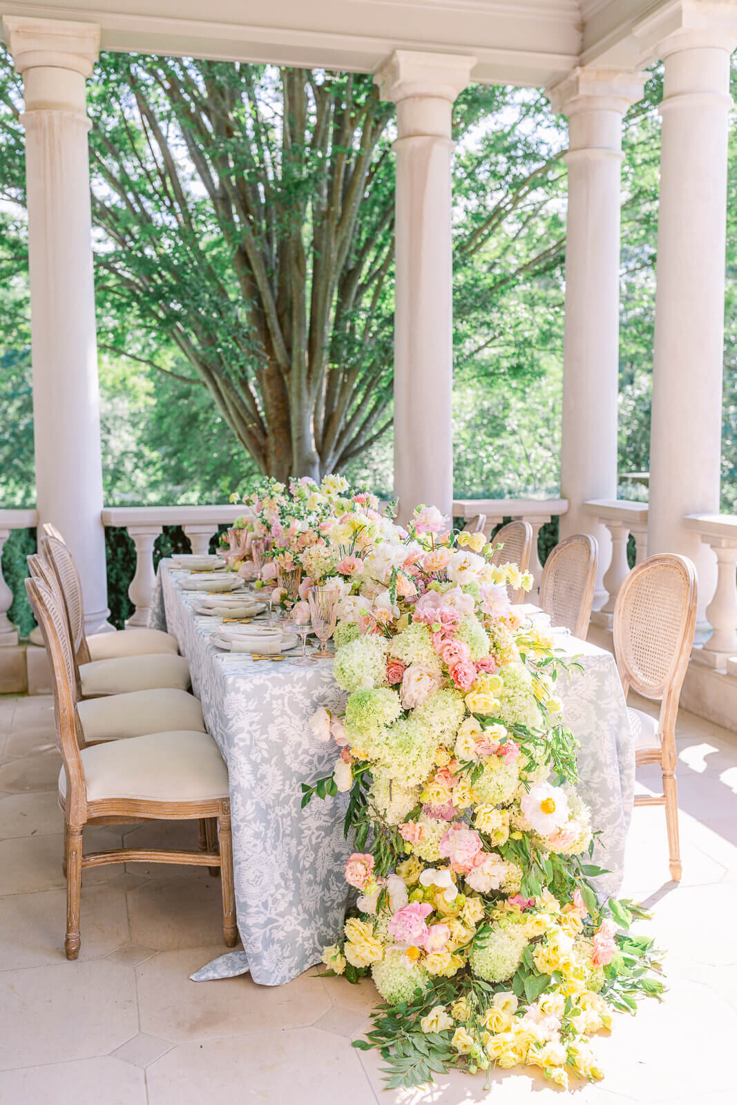 Tbalescape and florals at Great Marsh Estate in the summer.