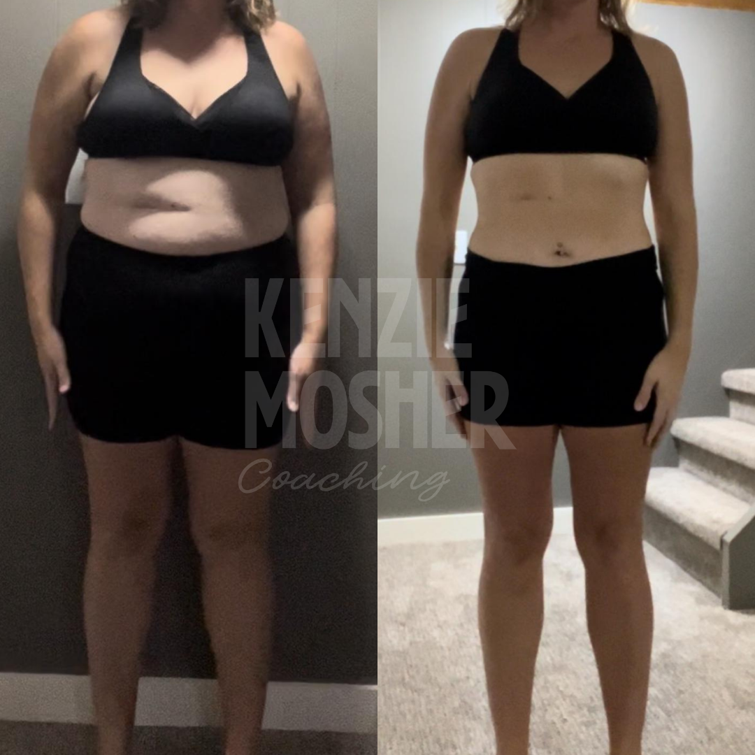 Before and after image reflecting improved digestion, reduced stress, and steady fat loss.