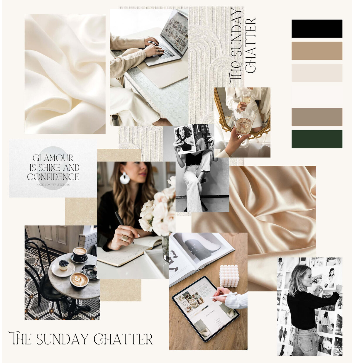 Brand style board featuring color palette and typography for lifestyle brand